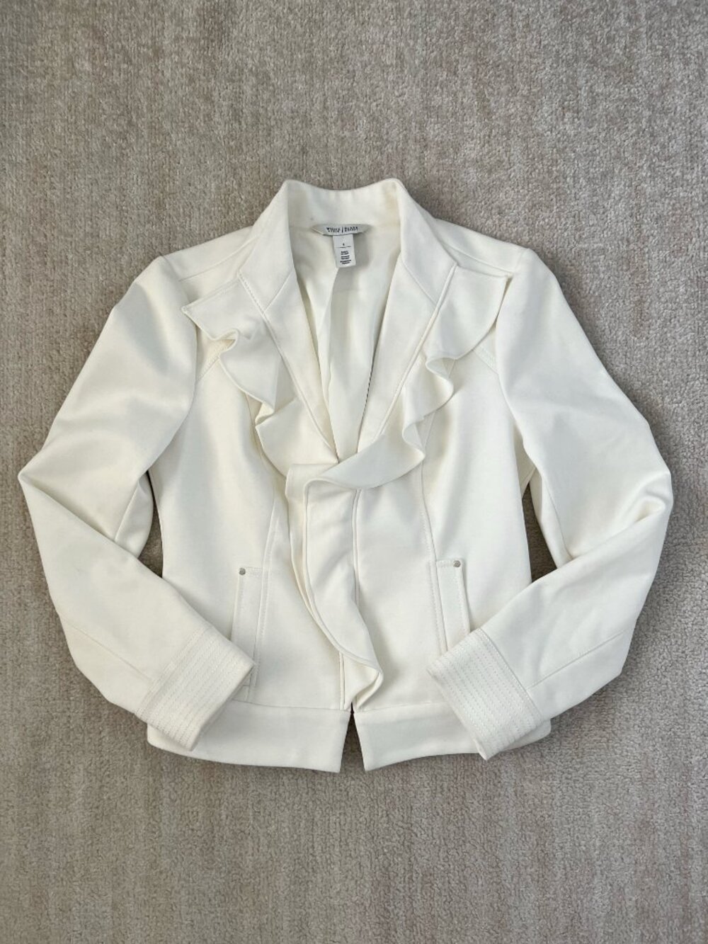 White House Black Market Cream Ruffle-Front Blazer
